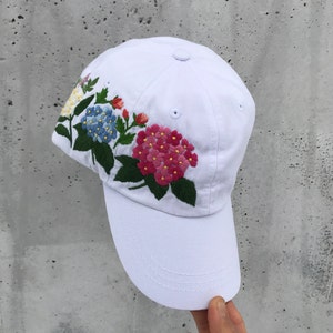 Hand Embroidered Hat, White Baseball Hat, Custom hat, Flowers Hat, Trucker hat, Womens hat, Floral hat, Gift For Women, Gift for Her, Mom image 2