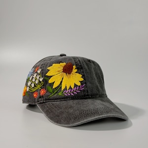 Gorra de béisbol para mujer, sombrero único con bordado floral, accesorios de verano, bordado en sombrero, sombrero de sol para mujer, regalo para tu mejor amiga en el trabajo, sombrero de moda