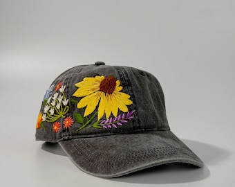 Baseball Cap Women, Floral Embroidered Unique Hat, Summer Accessories, Hat Embroidery, Woman Sun Hat, Work Bestie Gift, Trendy Hat