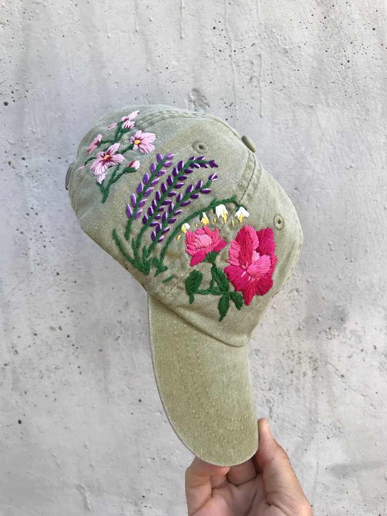 Custom Hand Stitched Hat / Hand Embroidered Hat / Floral Hat / Etsy