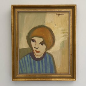 Original Vintage Mid Century Modernist Portrait Painting Swedish / Female Portrait / Original Wall Art / Wall Decor