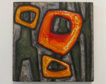 French Abstract Ceramic Tile Plaque by Paul Azéma / Mid-Century Art / Wall Art / Pottery