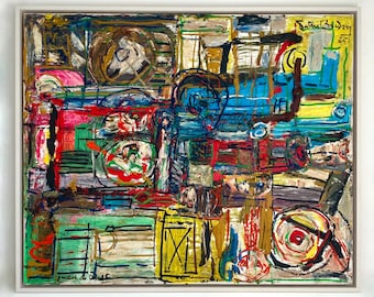 French Mid-Century Abstract Painting by Patrick Boudon / Wall decor / Wall art