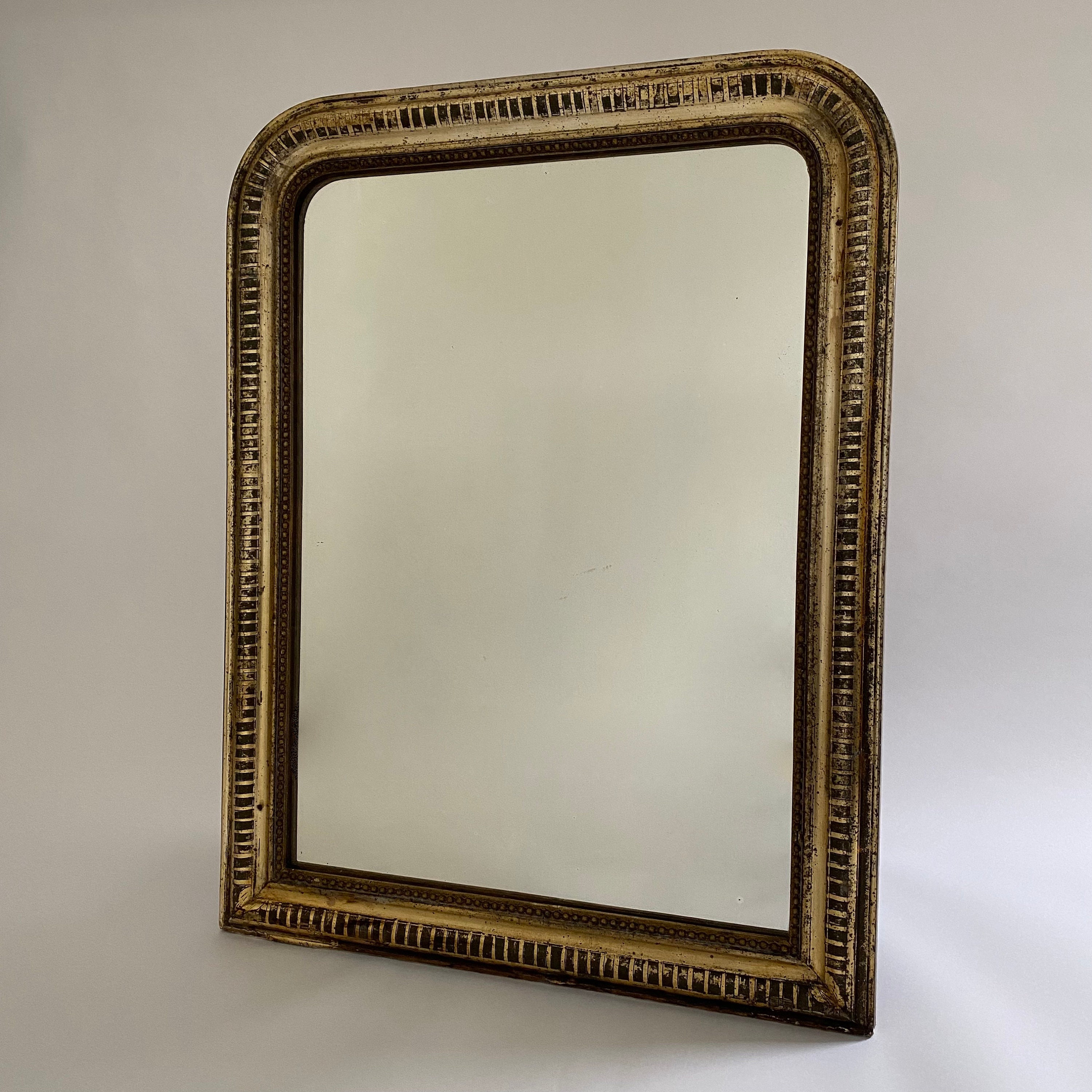 Antique French Silverleaf Louis Philippe Mirror with Giltwood