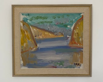 Vintage Swedish Coastal Landscape Painting: Mid-Century Modern Art