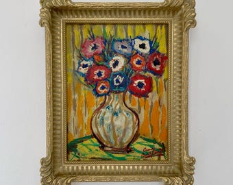 Still Life with Flowers French Oil Painting: Floral Art, Signed, 20th Century France