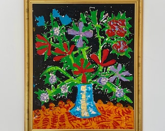 Original Swedish Still Life Oil Painting: Mid-Century Modern Floral Art