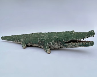 Vintage French Concrete Crocodile Sculpture Art Brut Garden Statue Folk Art