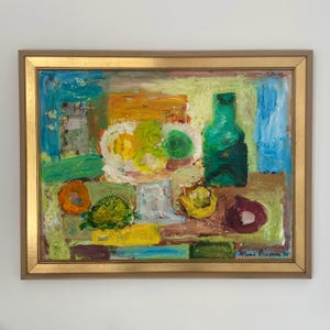 Original Vintage Mid-Century Still-Life Swedish Painting / Oil Painting / Original Wall Art / Wall Decor / Mid-Century Art / Abstract Art