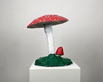 Mid-Century Folk Art Concrete Toadstool / Vintage Concrete Mushroom
