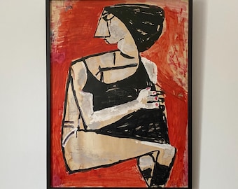 Mid-Century Modernist Portrait of a Woman Painting Swedish Signed