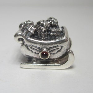 Pandora Santa&#39;s Sleigh Charm Bead with Garnet Authentic 925 ALE Retired Charm 790562GA