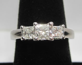 Princess Cut Diamond Engagement Ring Size 7.25 Vintage 14k White Gold Jewelry