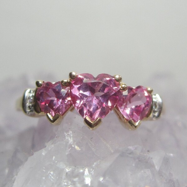 Pink Sapphire Heart Ring Size 7 Vintage 10k Gold Jewelry