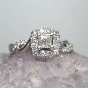 14k White Gold Princess Diamond Engagement Ring Size 9 Leo Bridal with GSI Certificate Estate Jewelry