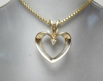 Heart Pendant With Diamond | Vintage 14k Gold Jewelry