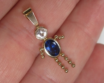 Blue CZ September Birthstone Charm Pendant Vintage 14k Gold Jewelry