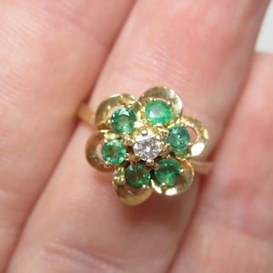 Emerald and Diamond Ring Size 5 | Vintage 14k Gold Jewelry