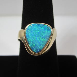 Australian Opal Doublet Ring Size 6 Vintage 14k Gold Jewelry Signed IOG