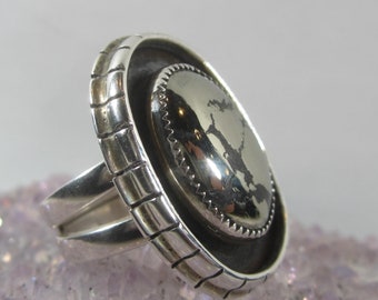 Natural Pyrite Fools Gold Ring Size 7 Vintage Sterling Silver Jewelry