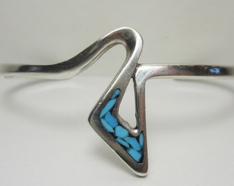 Turquoise Inlay Zig Zag Cuff Bracelet | Vintage Sterling Silver Jewelry