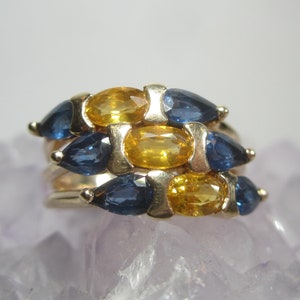 Blue and Yellow Sapphire Ring Size 6 Vintage 10k Gold Jewelry