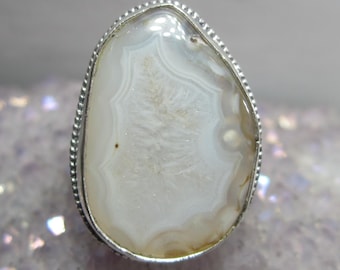 Natural Agate Ring Size 6.5 Vintage Sterling Silver Jewelry