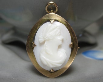 Vintage Carved Shell Cameo Brooch Pin | Vintage 10k Gold Jewelry