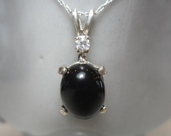 Onyx Cabochon Pendant | Vintage Sterling Silver Jewelry