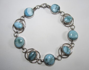 Larimar Bracelet 8 1/2 inches Long Vintage Sterling Silver Jewelry