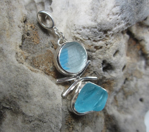 Ohajiki Japanese Marble and Blue Sea Glass Pendan… - image 3