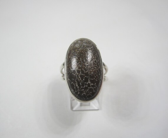 Fossilized Dinosaur Bone Ring Size 8 Vintage Ster… - image 5