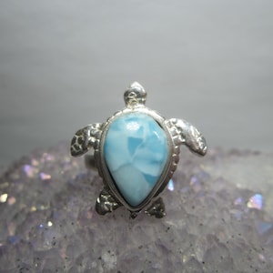 Larimar Turtle Ring Size 8.5 Sterling Silver Jewelry