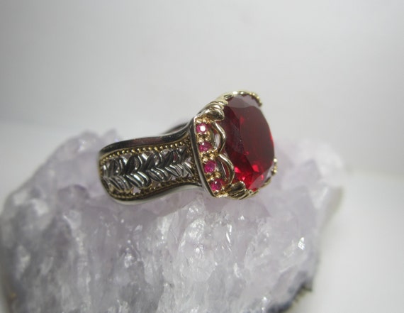 Ruby Red Quartz Statement Ring Size 5 Vintage Ste… - image 4