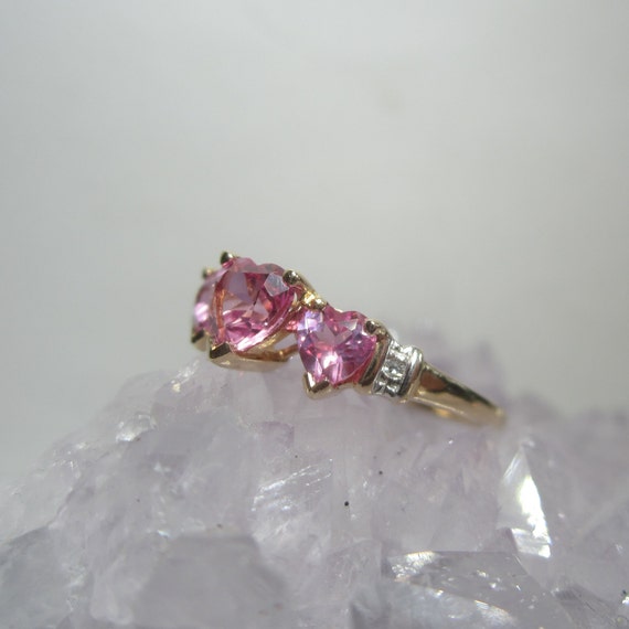Pink Sapphire Heart Ring Size 7 Vintage 10k Gold … - image 2