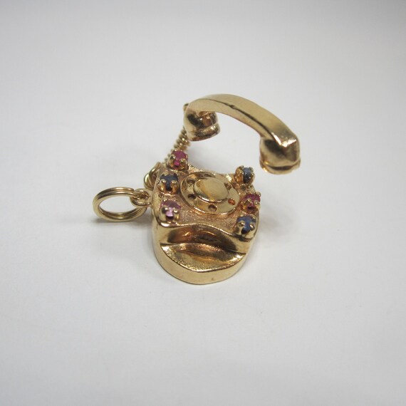 Vintage 14k Rotary Phone Charm Pendant with Ruby … - image 6