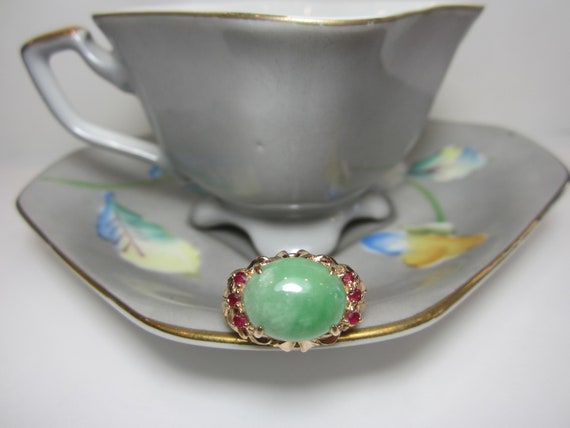Jadeite and Ruby Statement Ring Size 7 | Vintage … - image 2