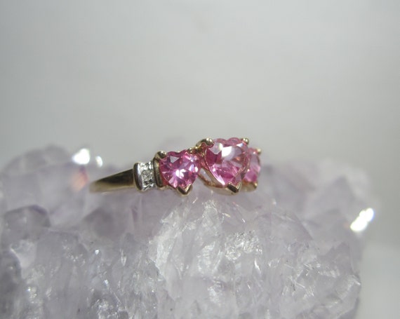Pink Sapphire Heart Ring Size 7 Vintage 10k Gold … - image 3