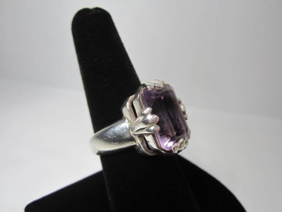 Large Emerald Cut Amethyst Statement Ring Size 7 … - image 1