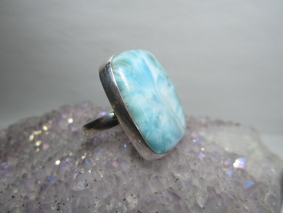 Rectangle Larimar Cocktail Ring Size 7 Dominican … - image 4