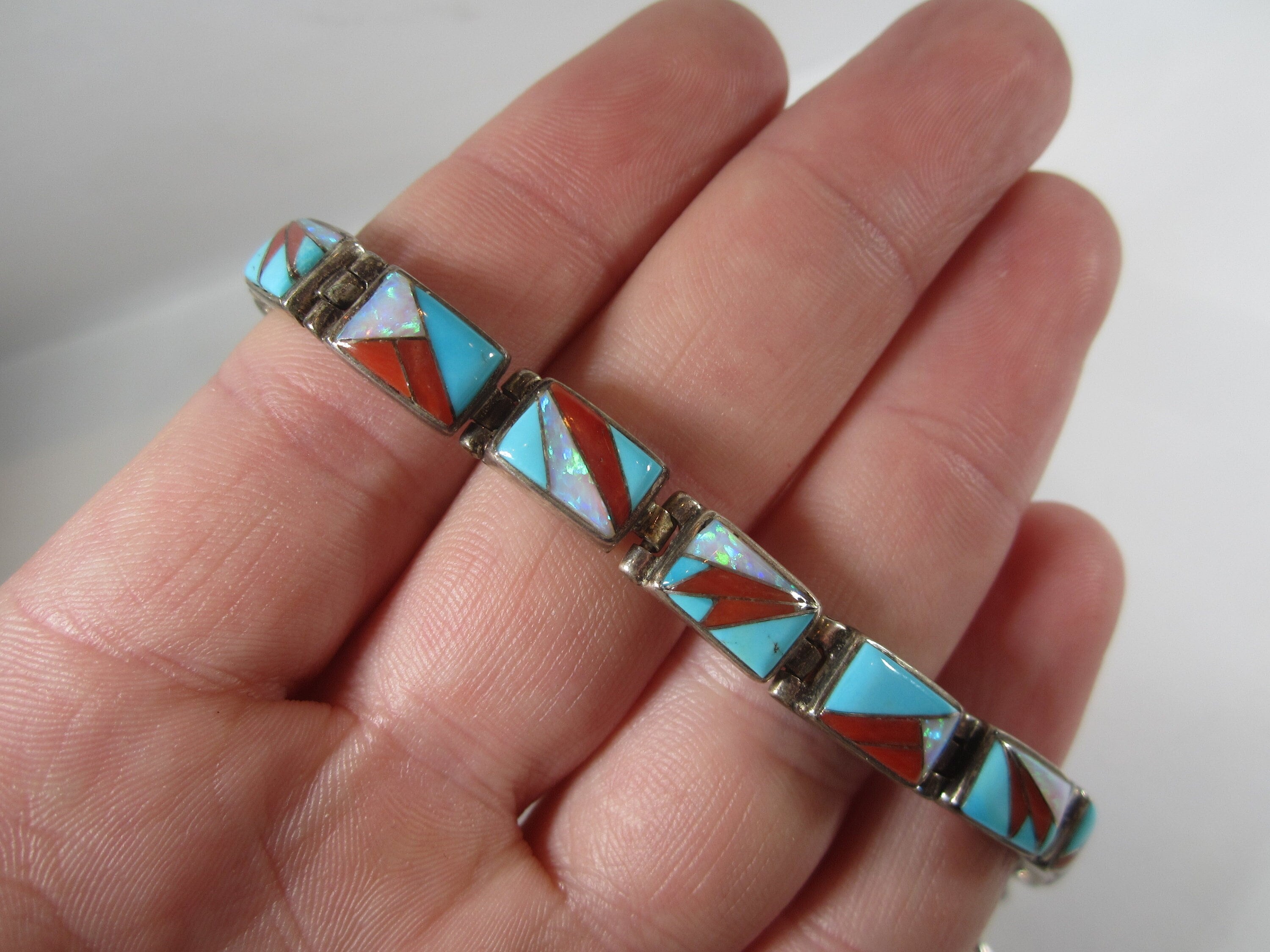 Multi Stone Inlay Bracelet Turquoise, Shell, and Opal