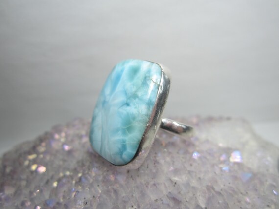 Rectangle Larimar Cocktail Ring Size 7 Dominican … - image 3