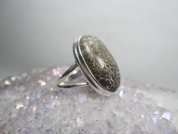 Fossilized Dinosaur Bone Ring Size 8 Vintage Ster… - image 3