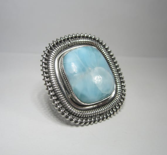 Larimar Square Statement Ring Size 7 Sterling Sil… - image 1