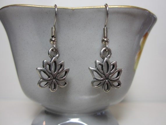 Lotus Flower Earrings | Vintage Sterling Silver J… - image 4