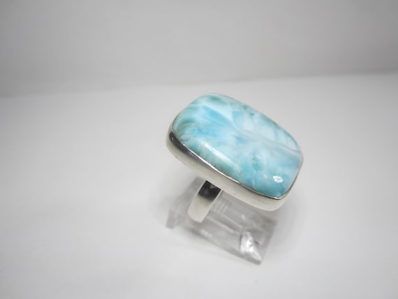 Rectangle Larimar Cocktail Ring Size 7 Dominican … - image 7
