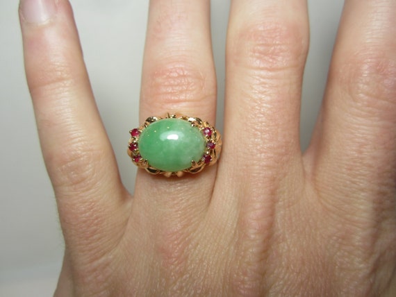 Jadeite and Ruby Statement Ring Size 7 | Vintage … - image 1