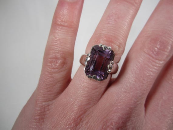 Large Emerald Cut Amethyst Statement Ring Size 7 … - image 4
