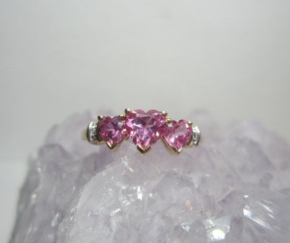 Pink Sapphire Heart Ring Size 7 Vintage 10k Gold … - image 1