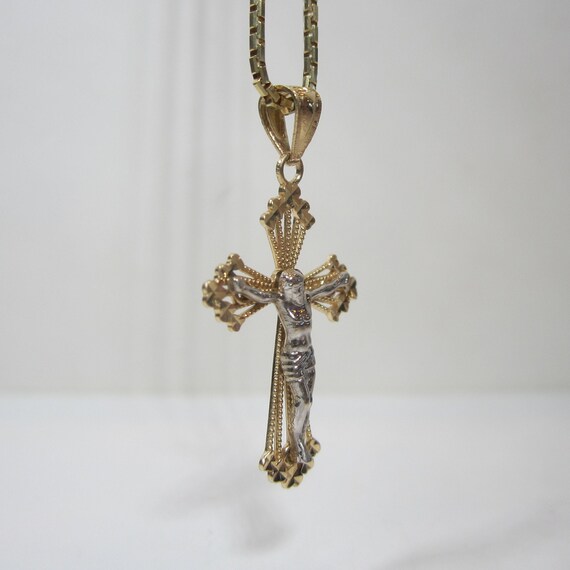 14k Two Tone Gold Crucifix Pendant Vintage White … - image 9